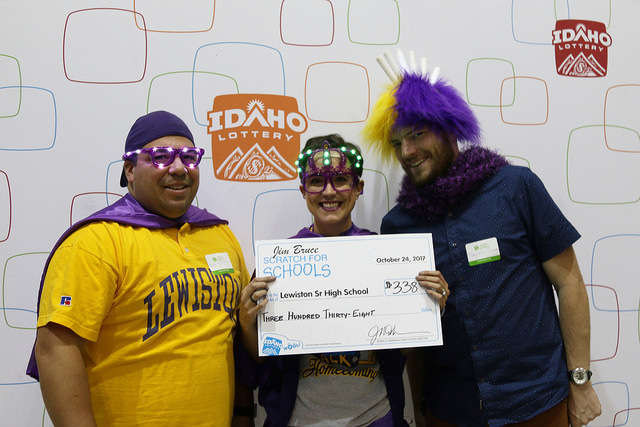 Left to right: Teachers Ricky Guzman, Kristin Delp and Matt Dabbs with their school winnings from the Idaho Lottery.