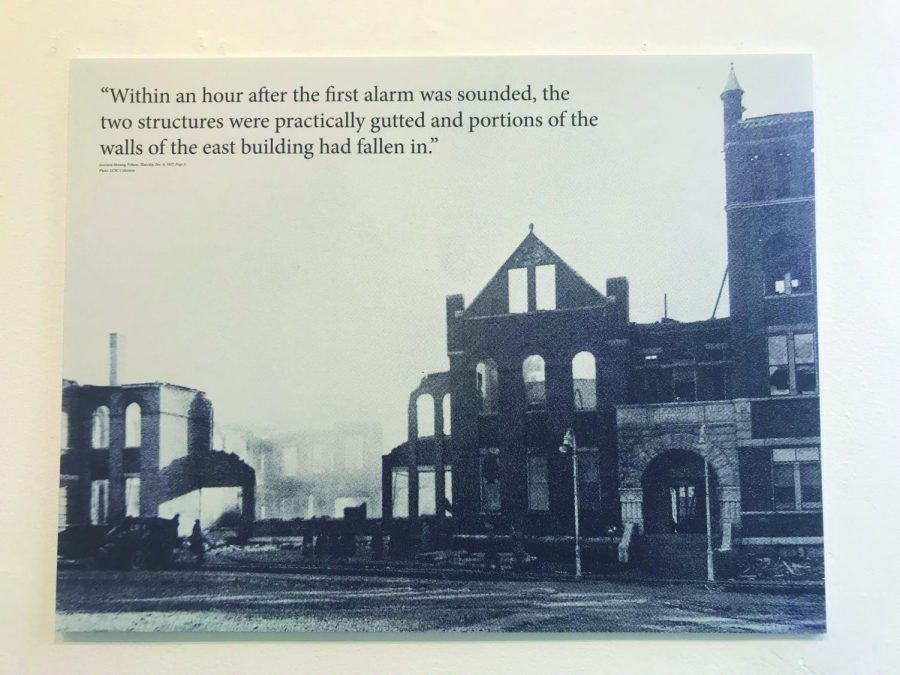 LCSC burns down in 1917.  Photo courtesy of LCSC Center for Arts and History and Ellie Hafer