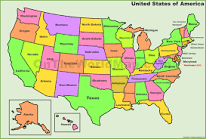 Map of the US courtesy of ontheworldmap.com