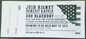 One of the tickets that was sold in order to raise money for Josh Rigney and his family. 