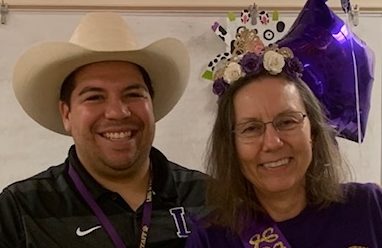 The LHS English department says farewell to Ricky Guzman, left, and Cheryl Flory, right, in May 2019.