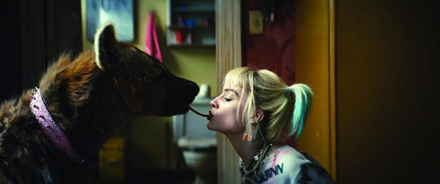Harley Quinn shares a piece of licorice with her pet hyena, Bruce. She named the hyena after Bruce Wayne, aka Batman. Photo courtesy of IMDb.