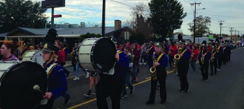 Bands from Lewiston Schools march at the Veterans Day parade in downtown Lewiston. Photo courtesy of Mindy Pals.