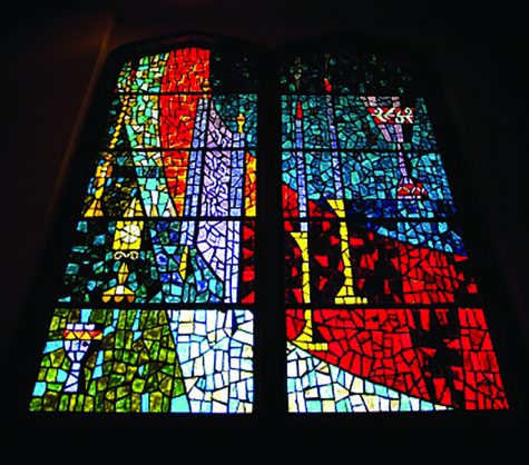  A stained glass window shows damage after the Beth Israel fire. Photo courtesy of bethisreal.org.