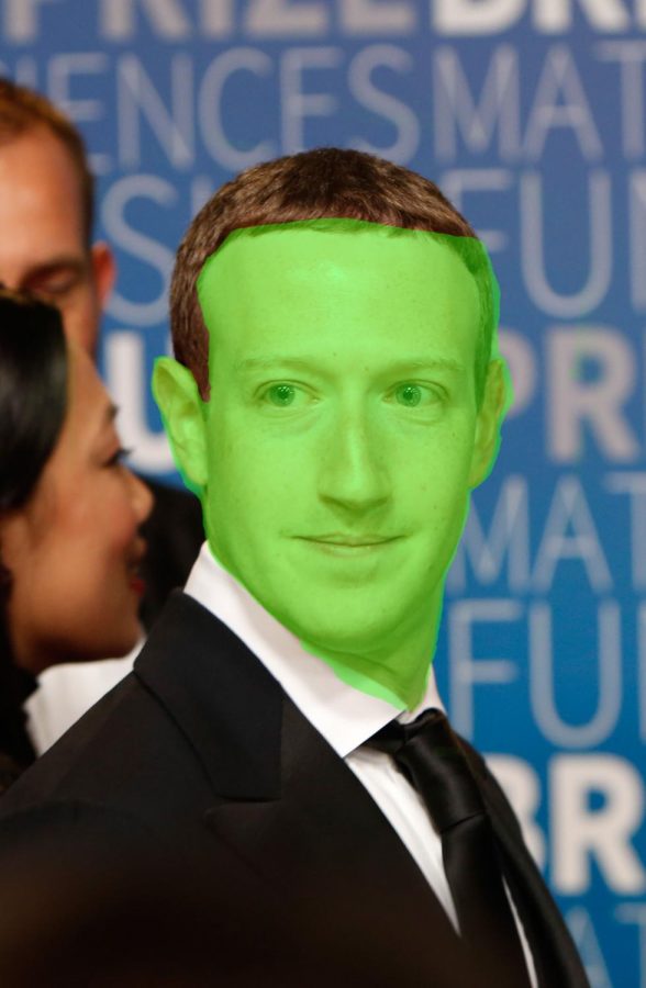Zuckerberg after the interview, exposing his green skinned heritage. Photo edited by Matthew Dugdale, Original photo courtesy of bonneville.com.
