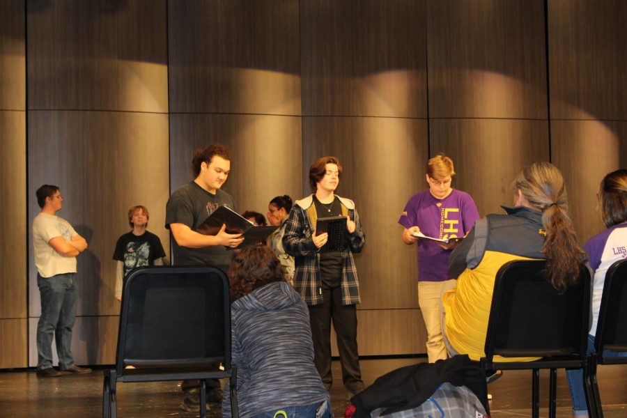 LHS Drama Club rehearses for their upcoming play Guys and Dolls set to debut on March 2, 2023. Photo by Maggie Carr.