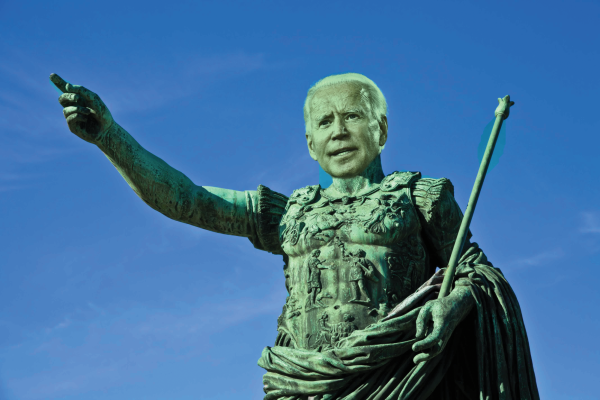  A statue of Roman dictator Julius Caesar with the face of President Biden. Photo illustration by Declan Cattrysse.
