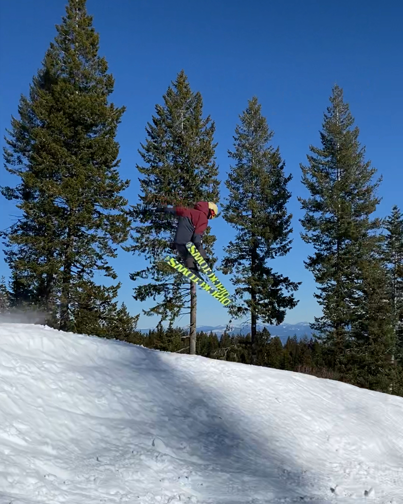 Outdoor Rec student Sam Huff hitting the jump line at Snowhaven