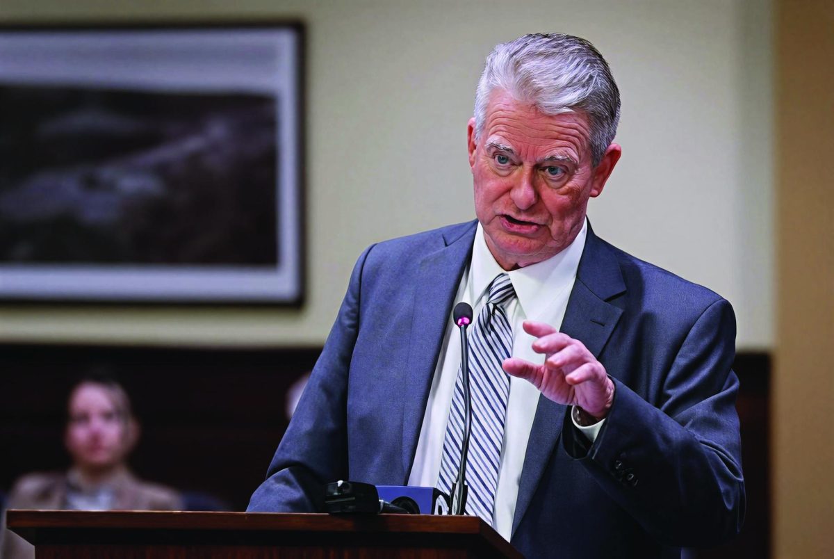 Idaho Gov. Brad Little answers questions at a legislative preview event in January at Idaho State Capitol.